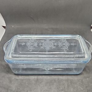 Fire King Blue Glass Loaf Dish with Lid